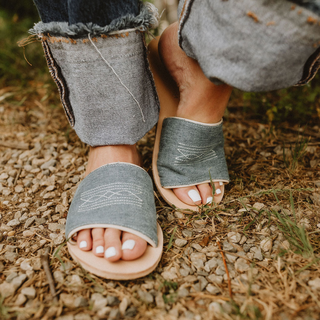 Nadia Western Slide - Denim/Cream