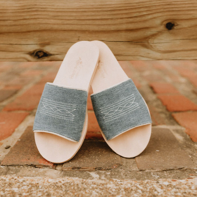 Nadia Western Slide - Denim/Cream
