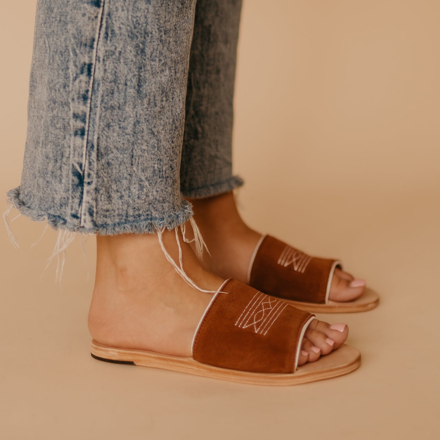 Nadia Western Slide - Rust/White