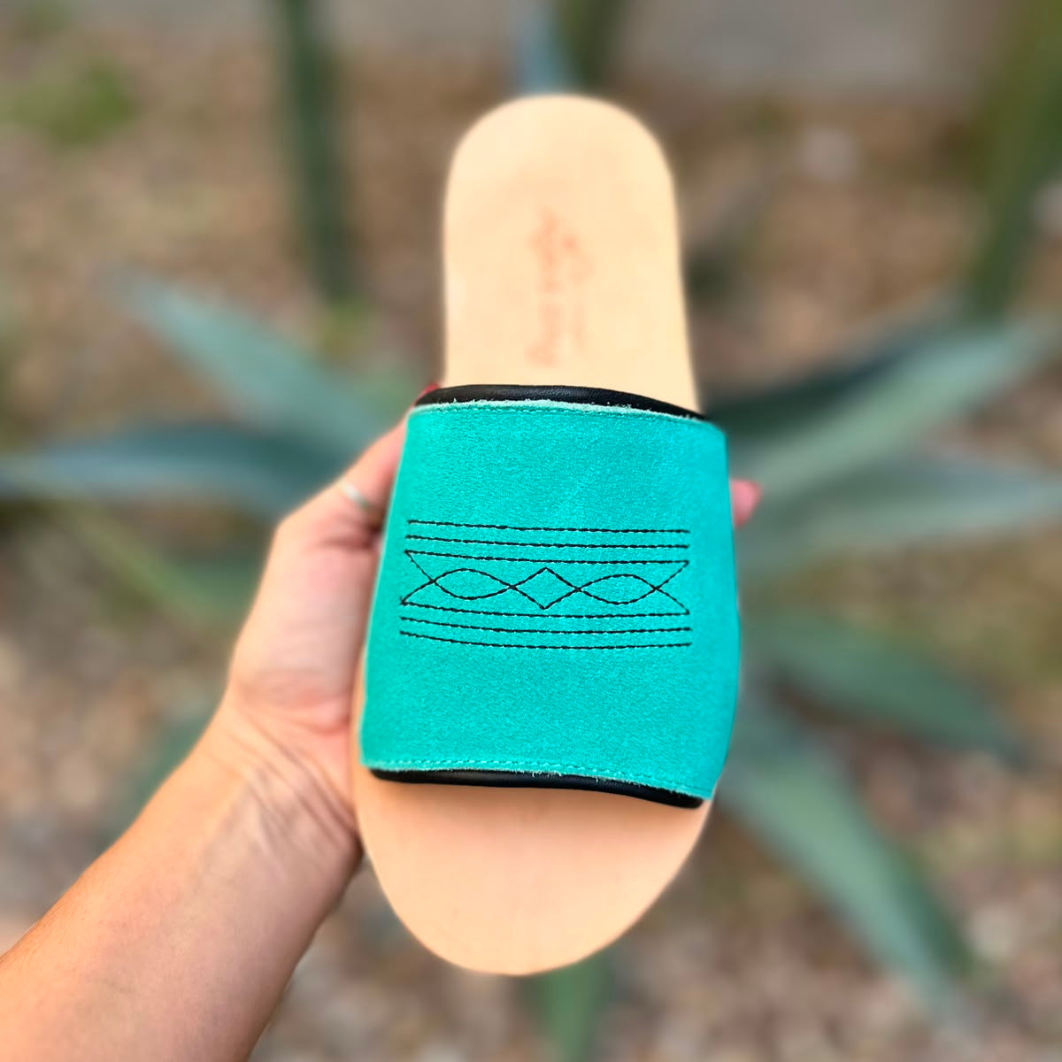 Nadia Western Slide - Turquoise/Black