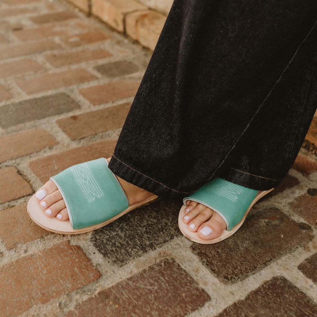 Nadia Western Slide - Turquoise/Silver
