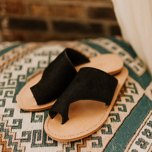 Tanya Cowhide Slides Black