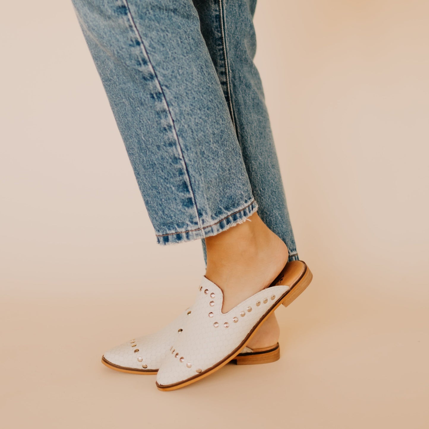 Adaire Studded Flat Mule Etiope White