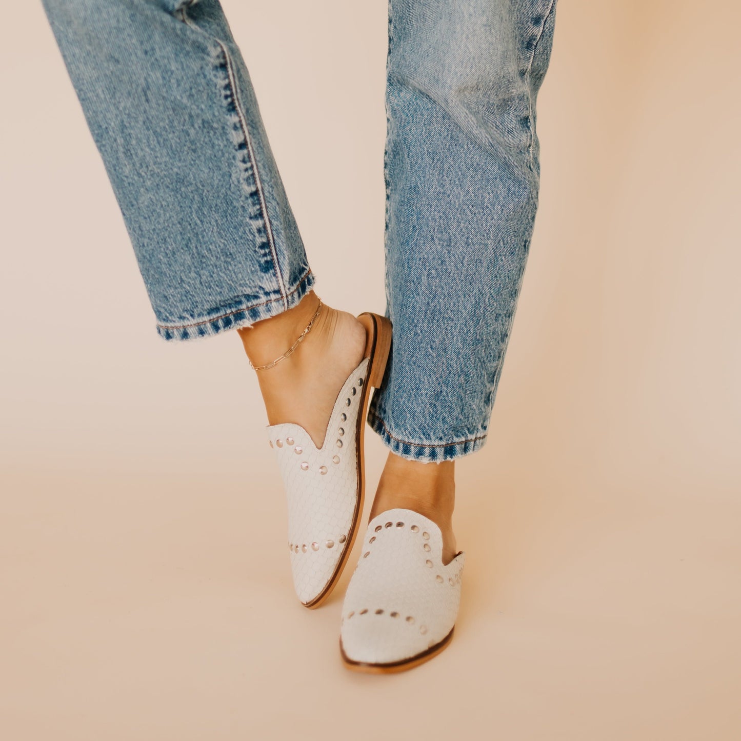 Adaire Studded Flat Mule Etiope White