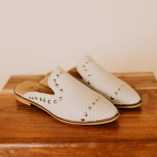 Adaire Studded Flat Mule Etiope White