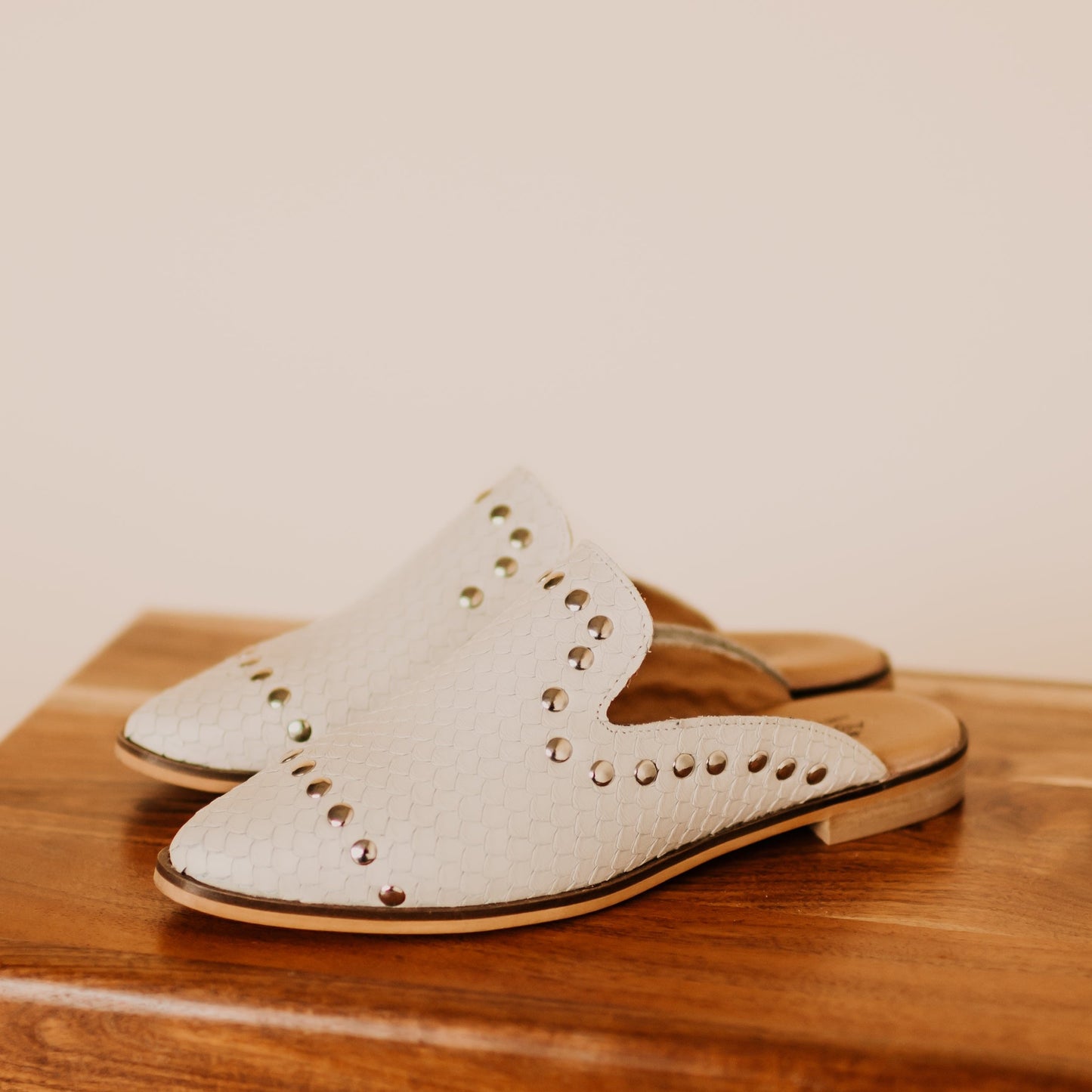 Adaire Studded Flat Mule Etiope White