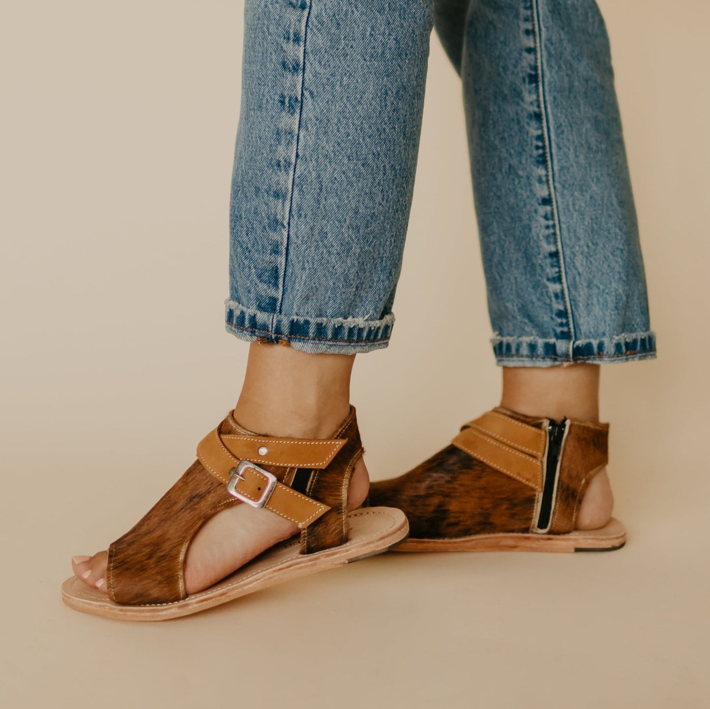 Amber Cowhide Sandal Brindle