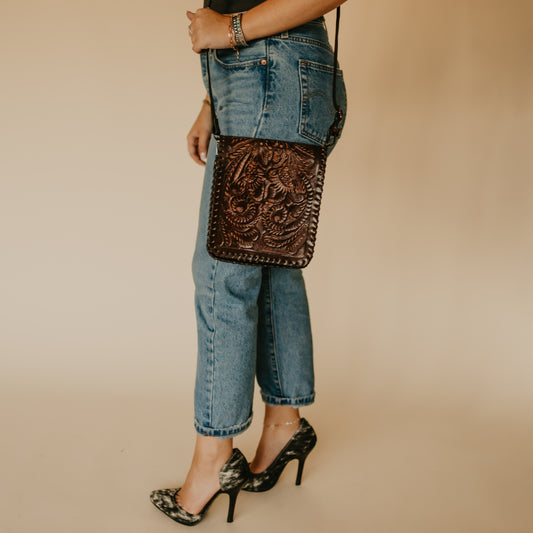 Hand Tooled Leather Messenger Cross Body