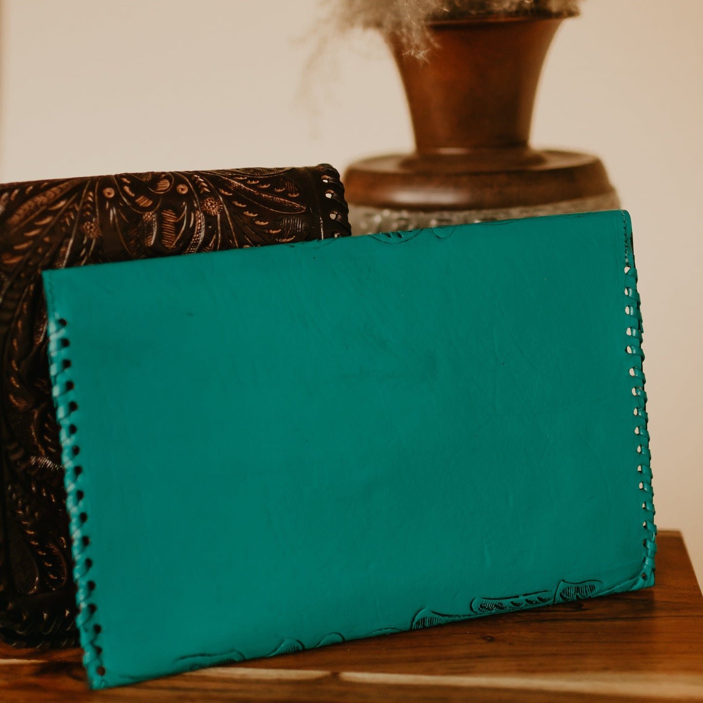 Hand Tooled Leather Envelope Clutch