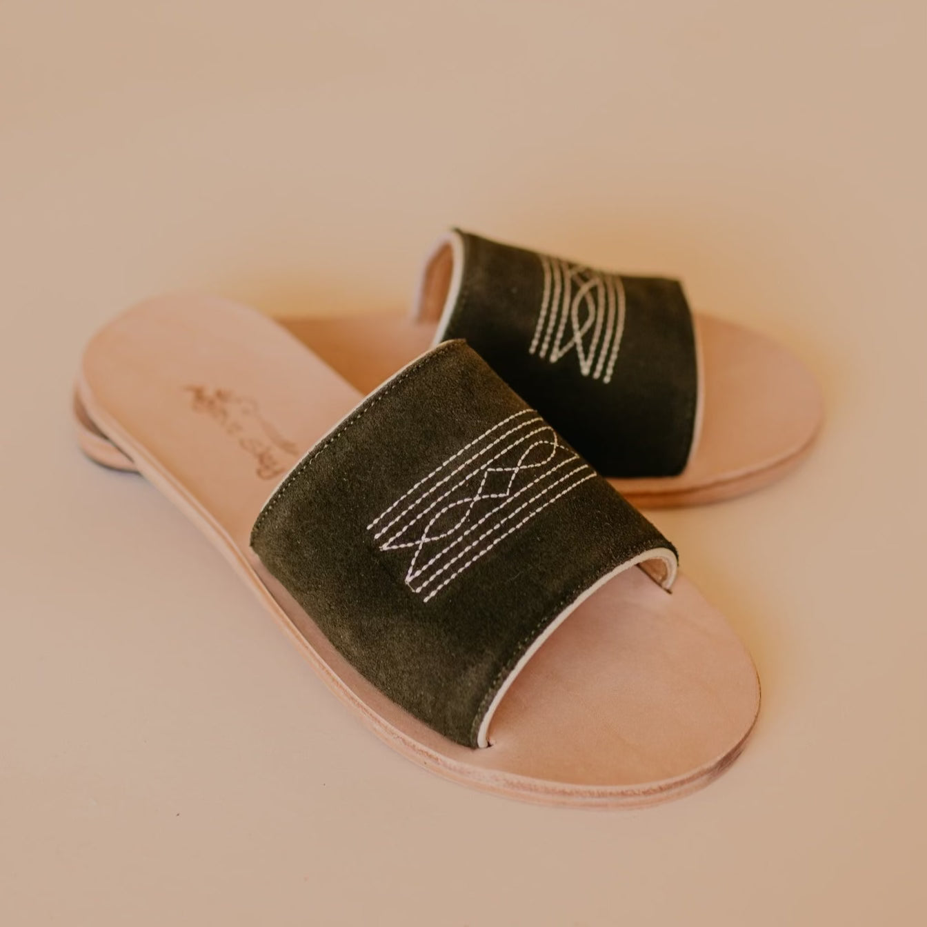 Nadia Western Slide - Olive/Cream