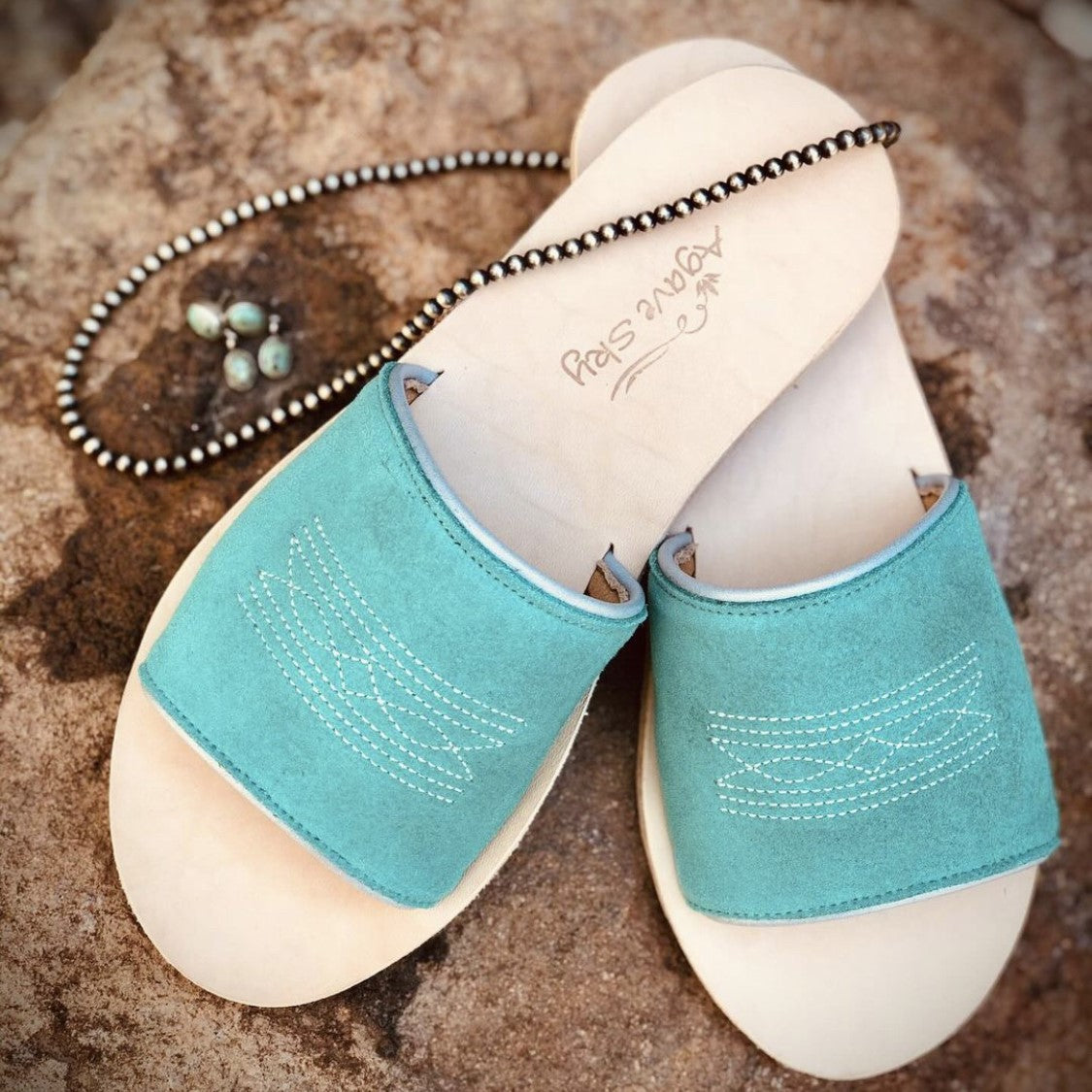 Nadia Western Slide - Turquoise/Silver