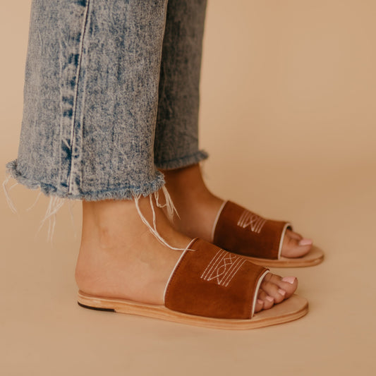 Nadia Western Slide - Rust/White