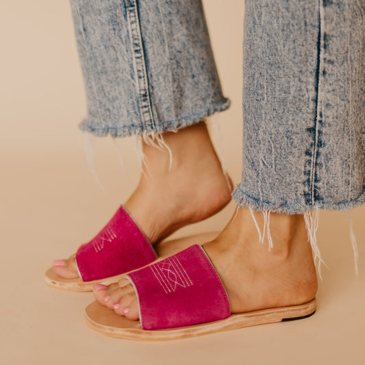 Nadia Western Slide - Pink/Silver