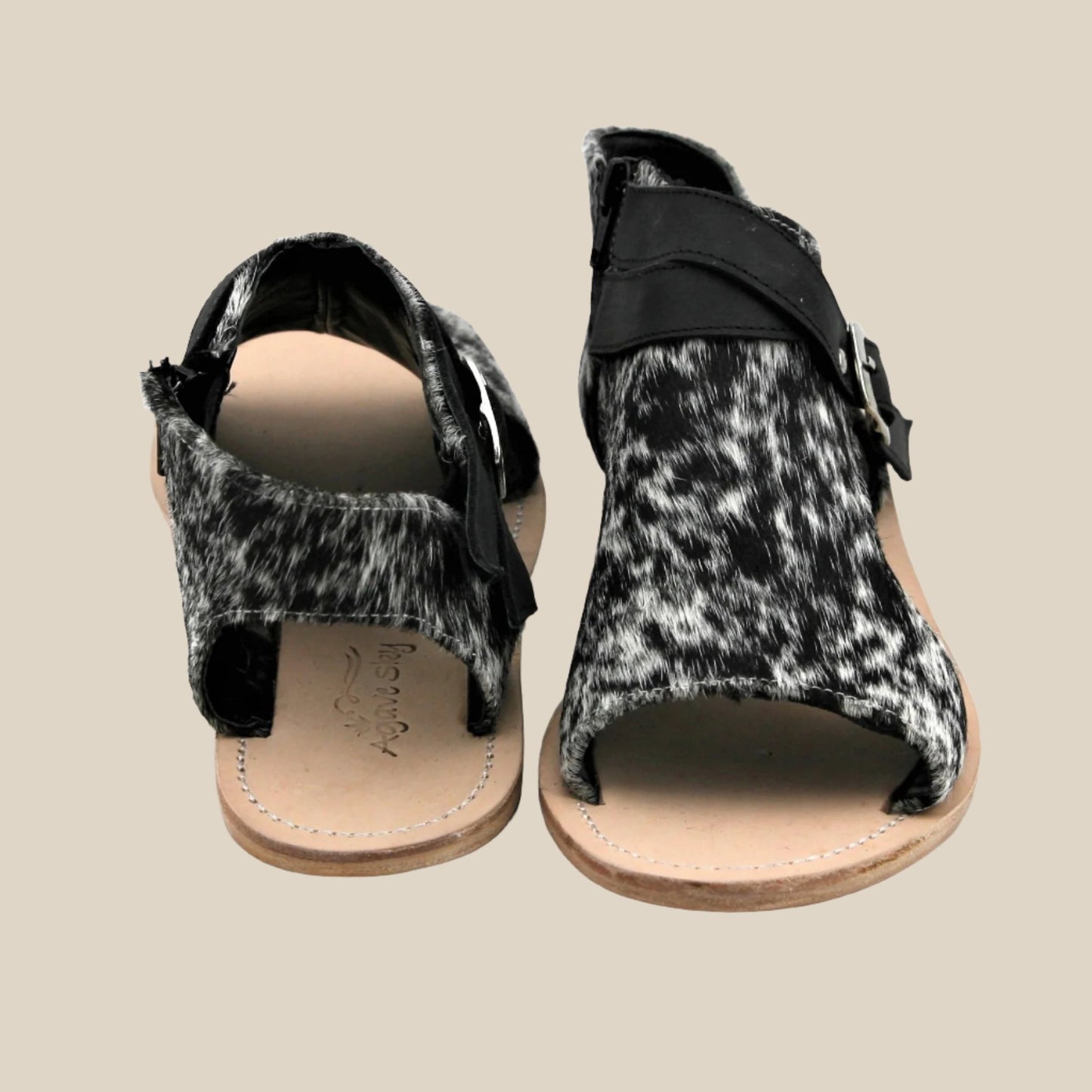 Amber Cowhide Sandal Salt & Pepper