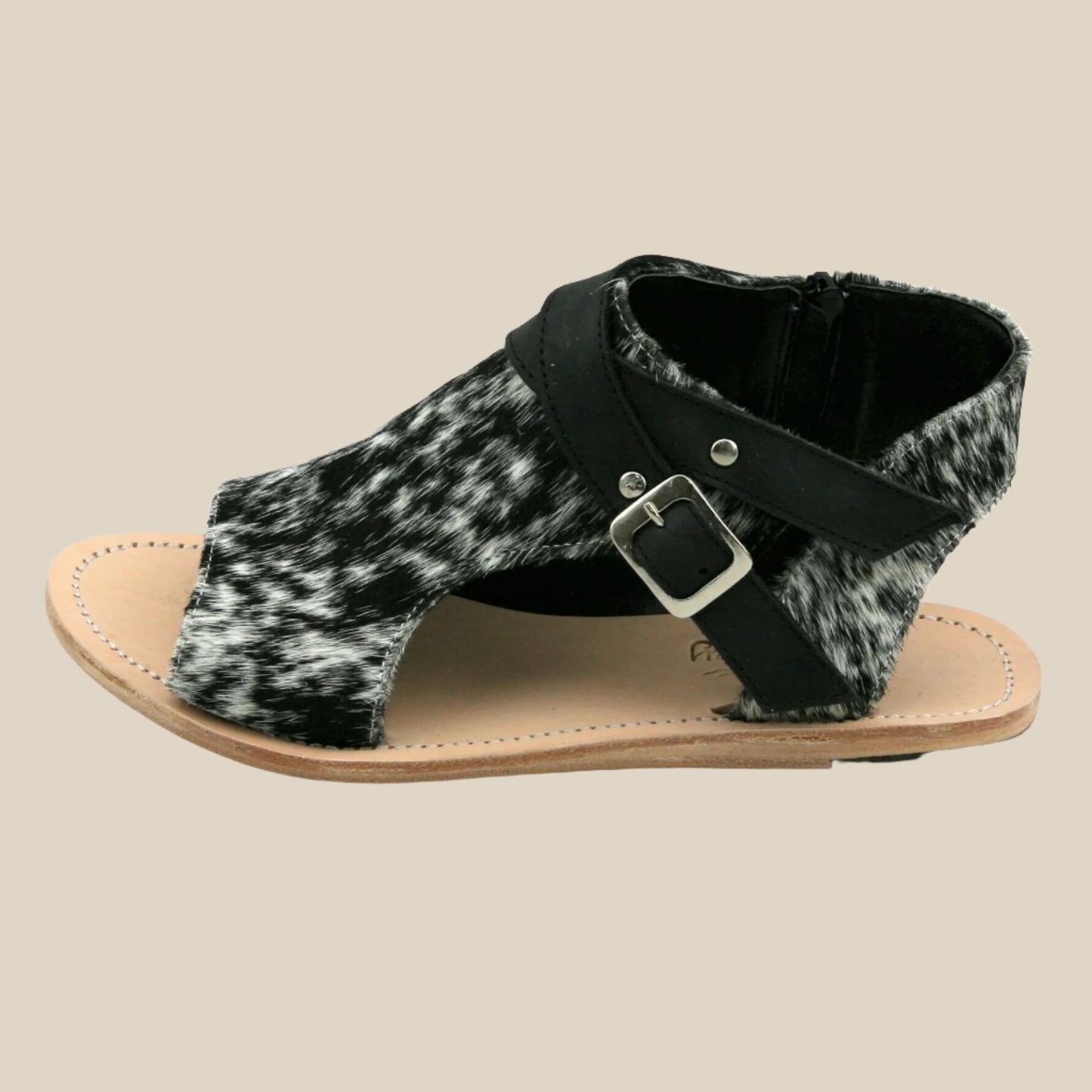 Amber Cowhide Sandal Salt & Pepper