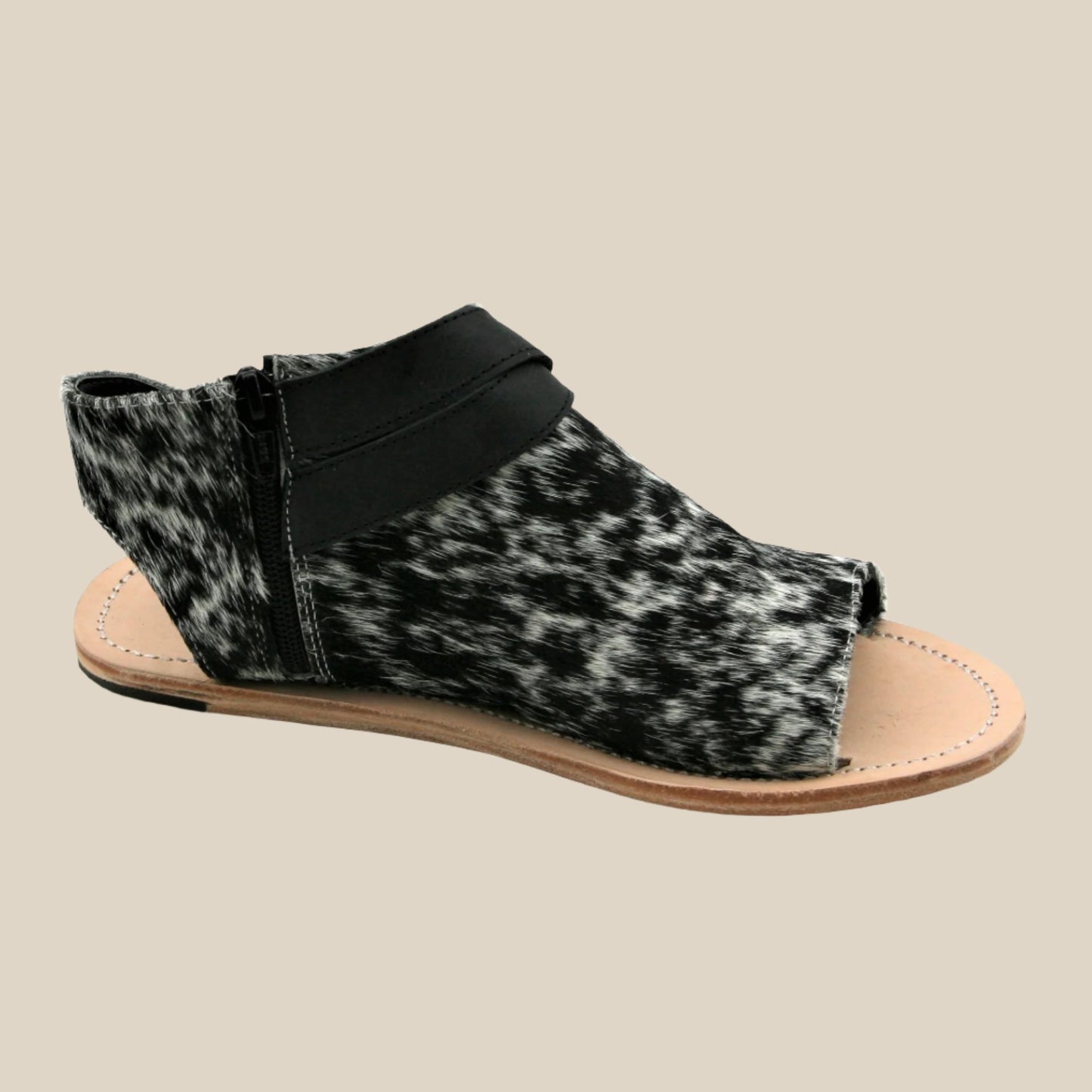 Amber Cowhide Sandal Salt & Pepper