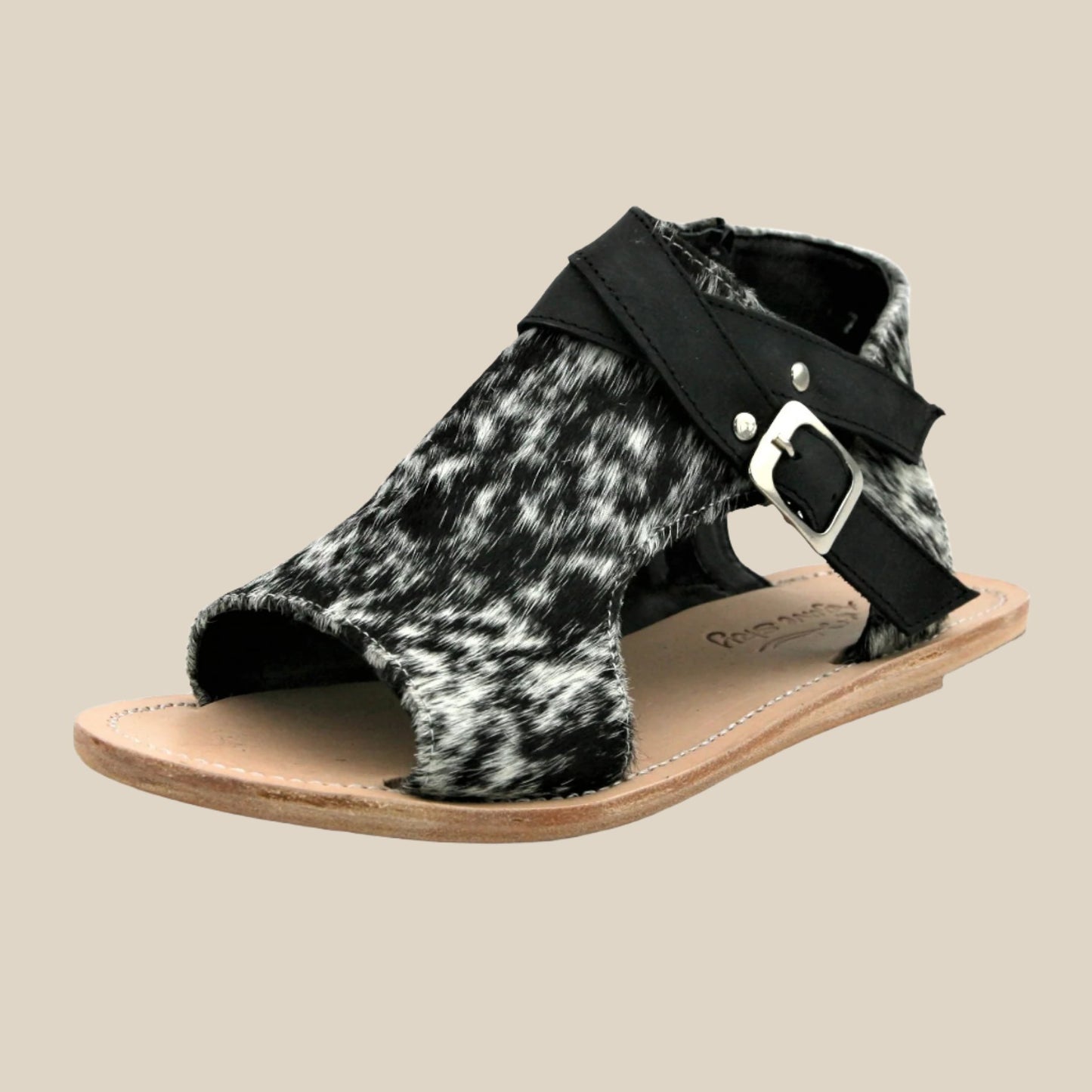 Amber Cowhide Sandal Salt & Pepper