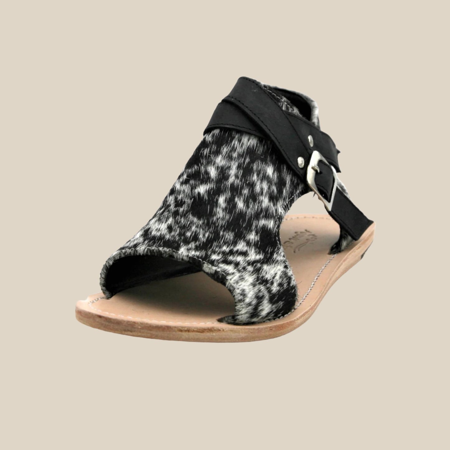 Amber Cowhide Sandal Salt & Pepper