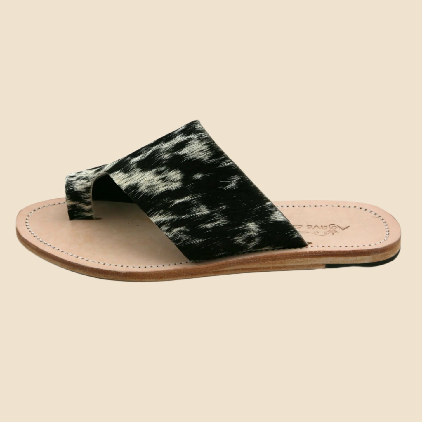 Tanya Cowhide Slide Salt & Pepper