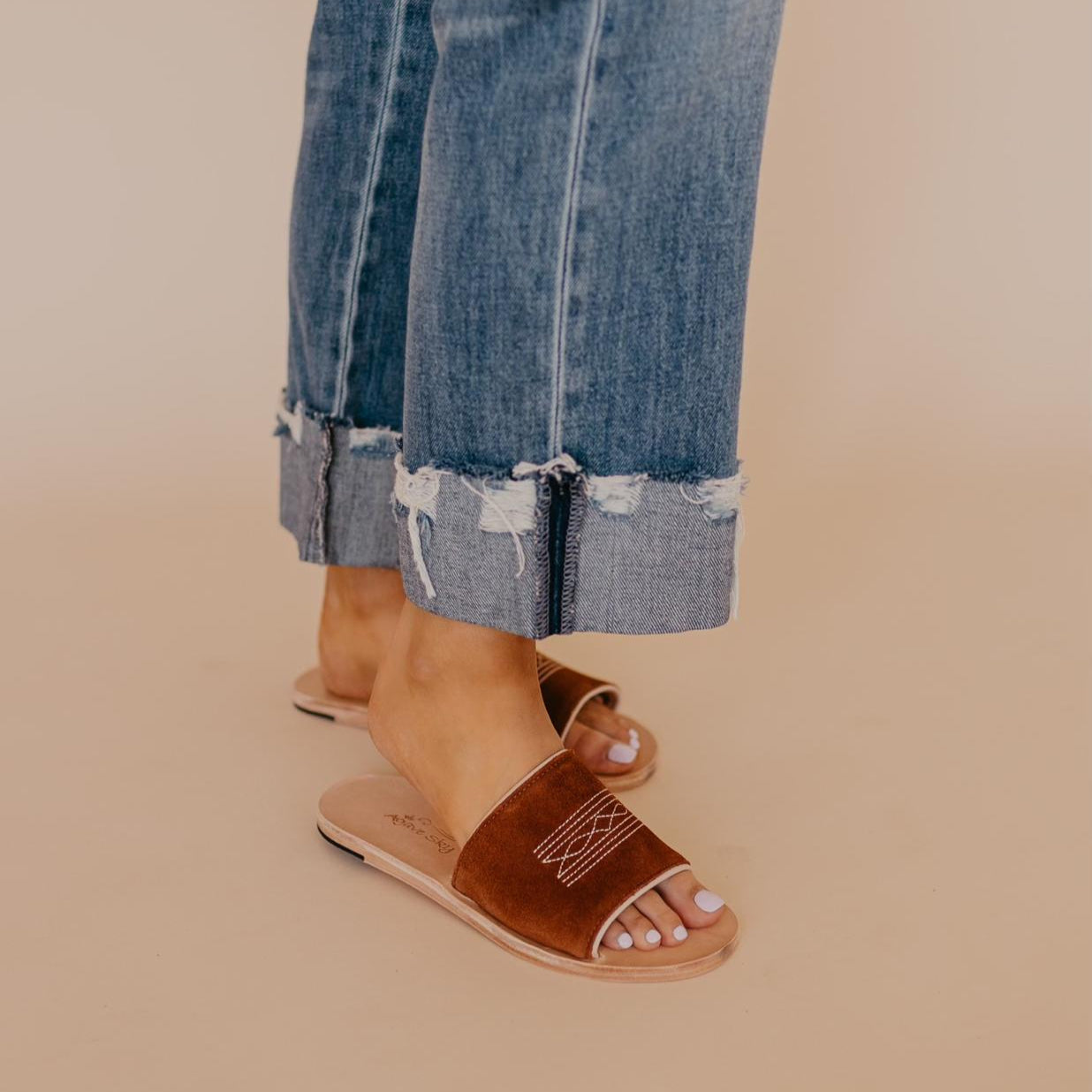 Nadia Western Slide - Rust/Cream