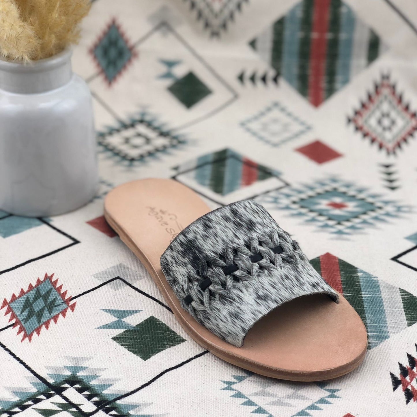 Nadia Woven Slide - Salt & Pepper