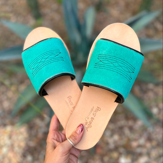 Nadia Western Slide - Turquoise/Black