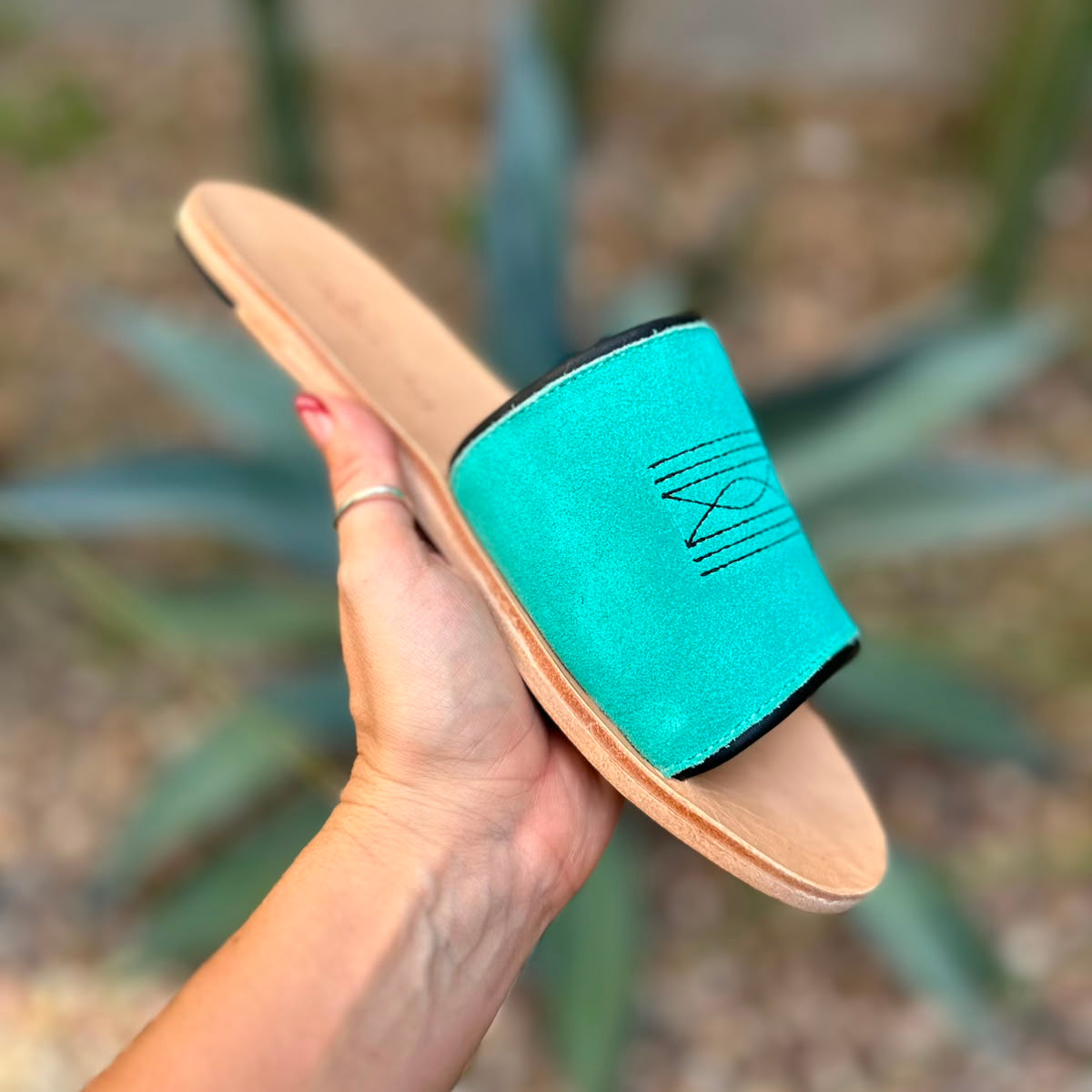 Nadia Western Slide - Turquoise/Black