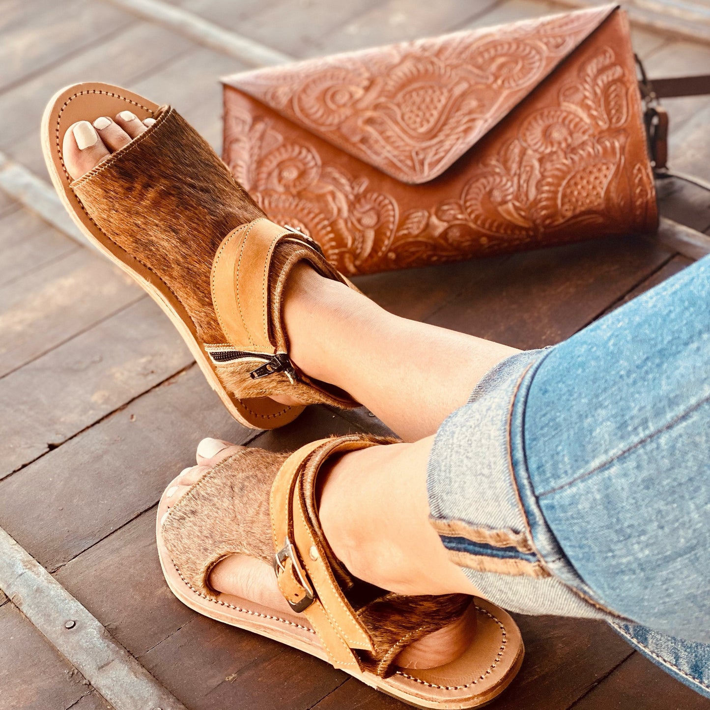 Amber Cowhide Sandal Brindle